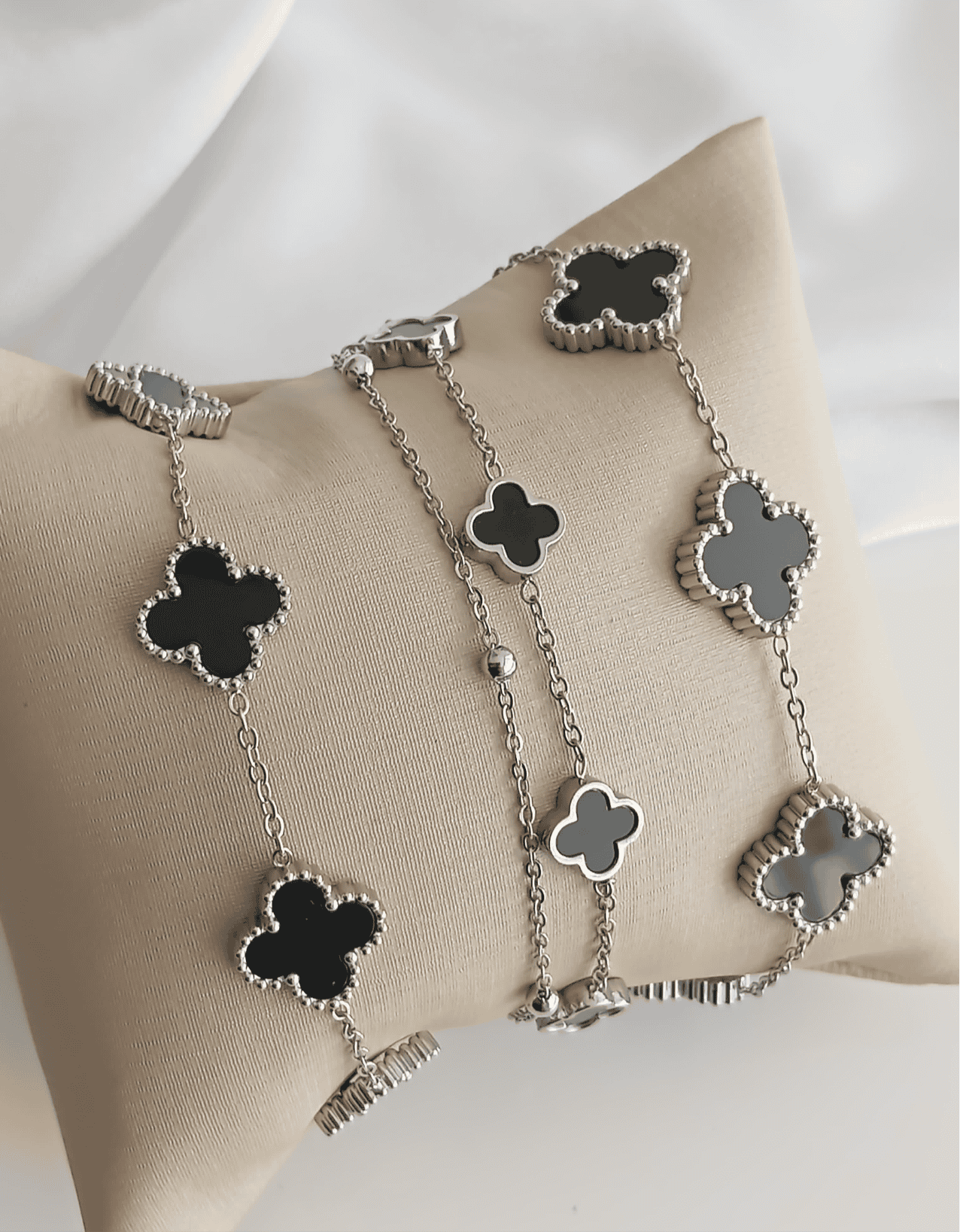 6.3-inch double stainless steel bracelet with clover 11334