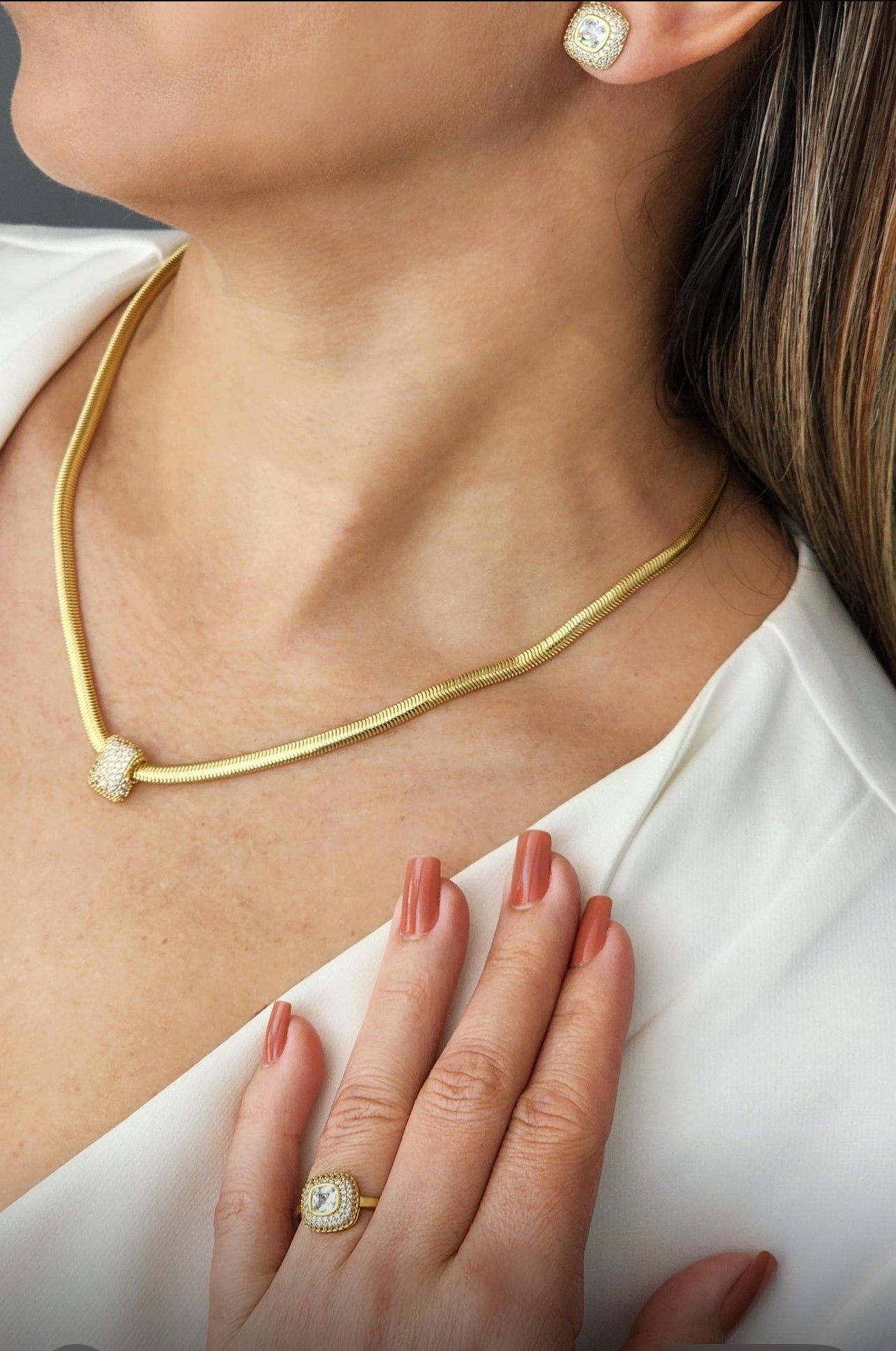 17.7-inch German cord necklace with a pavé square pendant 11481