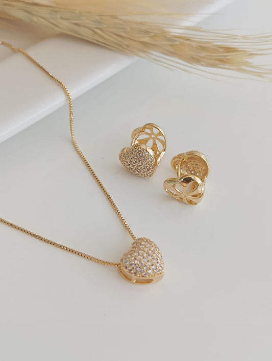 Double Hoop Earrings: One with a Heart Pavé with Sparkling Accents and the Other Smooth