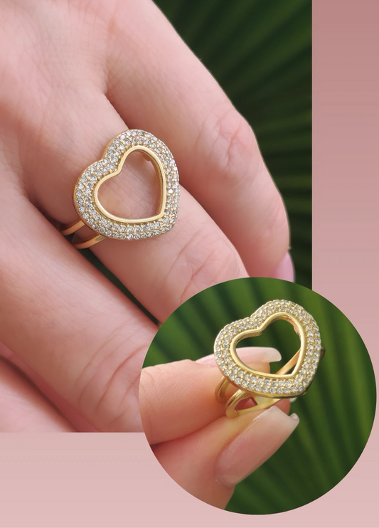 Double Band Ring with a Large Heart