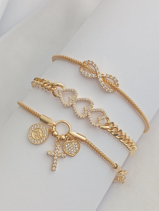 Mesh Bracelet with Heart, Faith, and Cross Charms