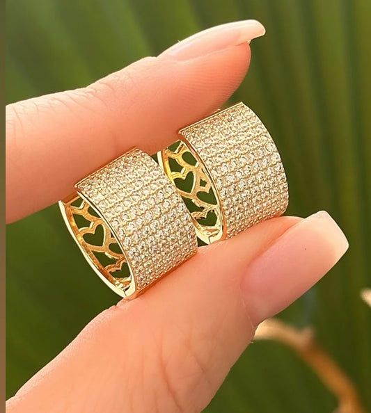 Pavé Huggie Hoops with Heart Detail
