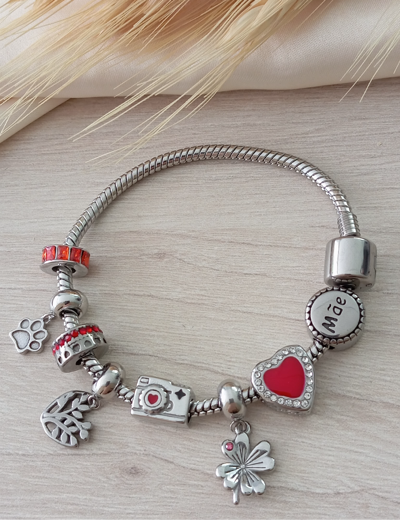 Stainless steel charm bracelet with snake chain  12017 ( Bracelet only (charms not included).