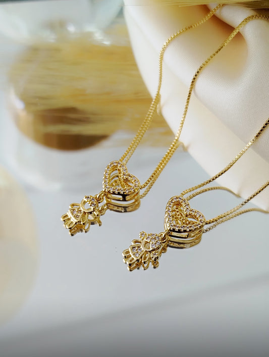 8-inch necklace with a sparkling open-heart pendant and one child charm 12272