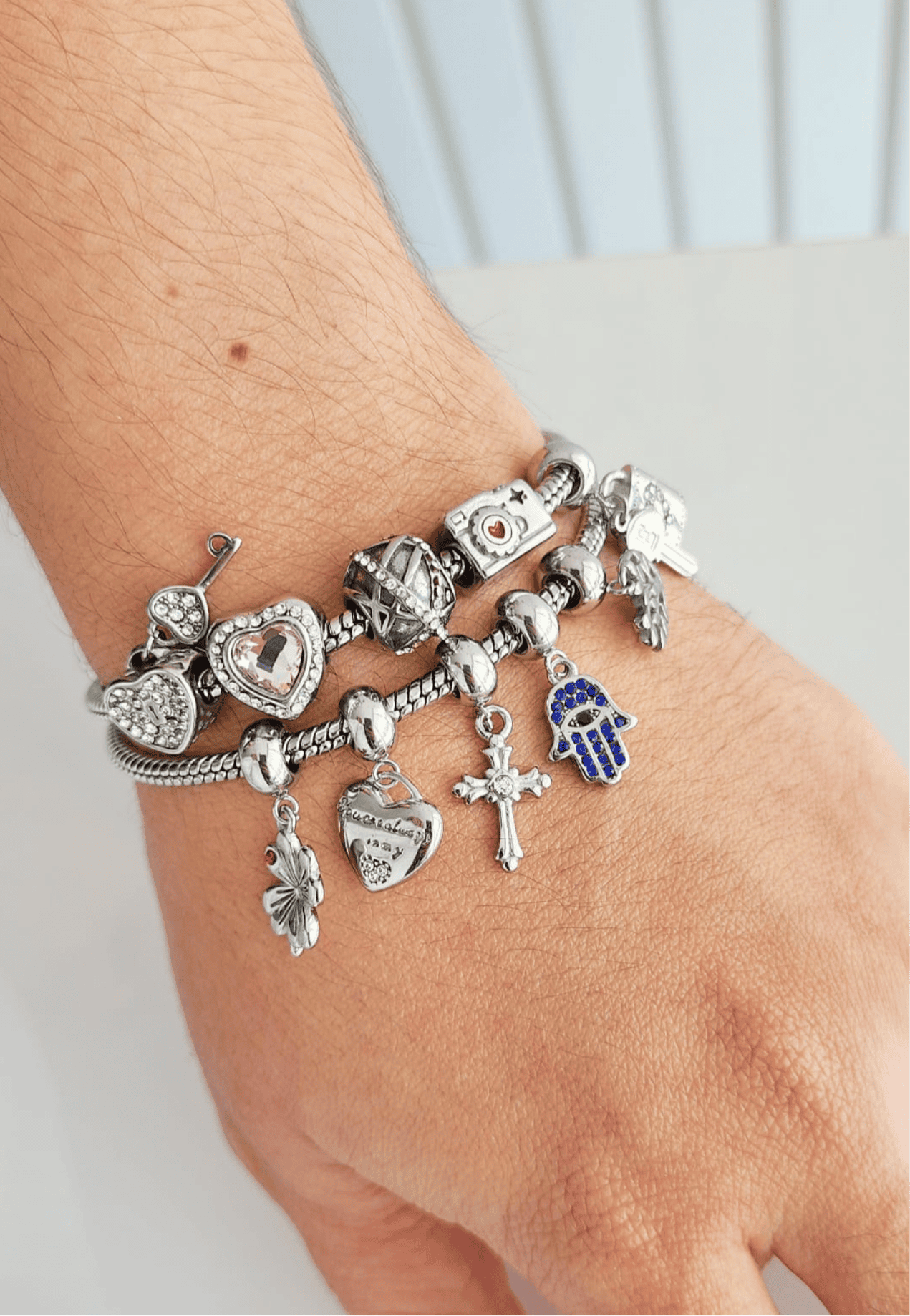 Stainless steel snake chain bracelet with heart 12018 ( Bracelet only (charms not included).