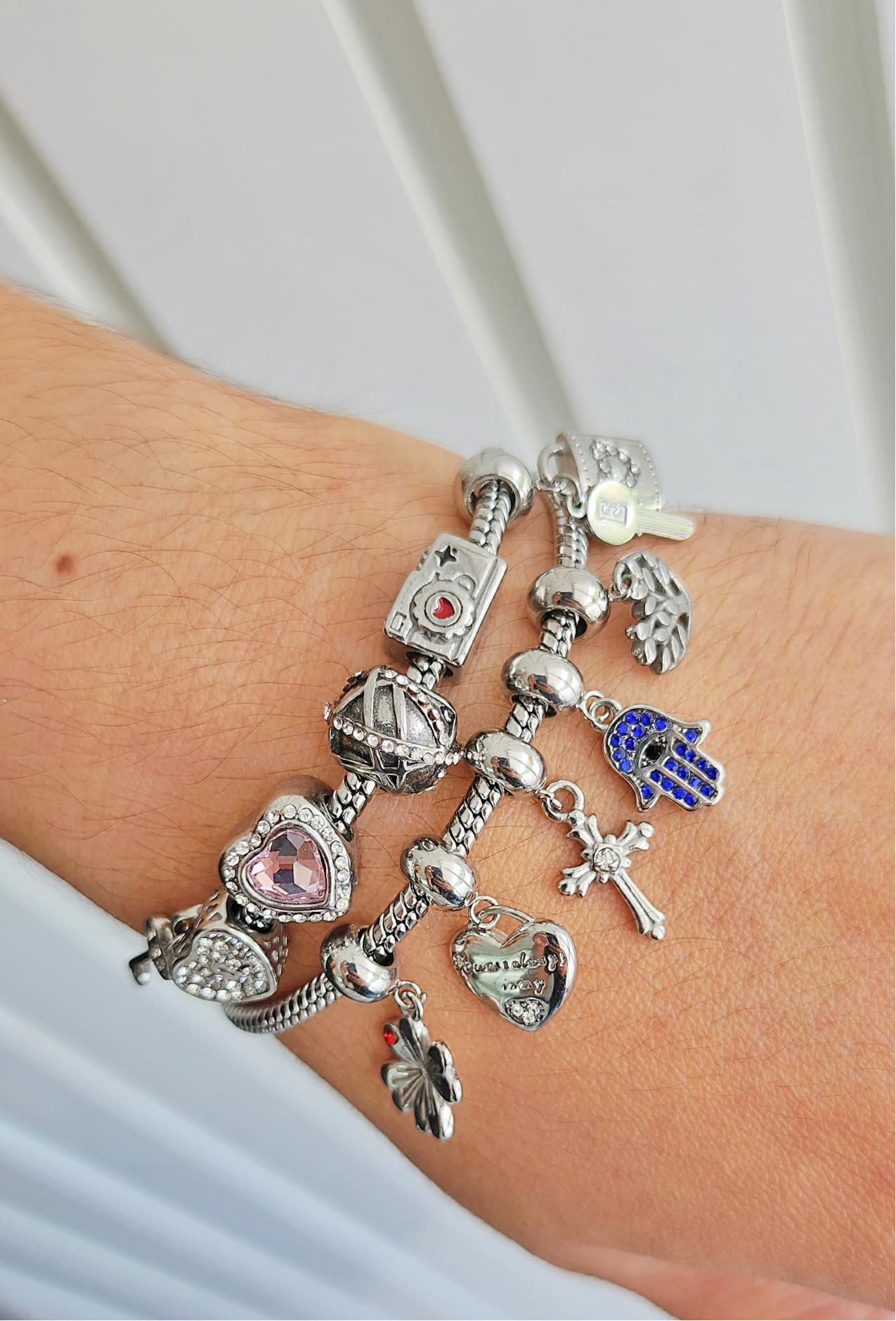 Stainless steel charm bracelet with snake chain  12017 ( Bracelet only (charms not included).