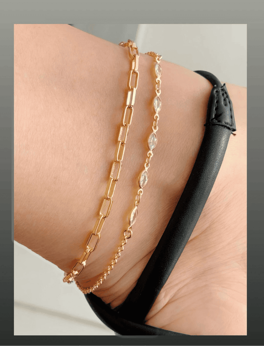 Double Anklet with Marquise Sparkling Accents