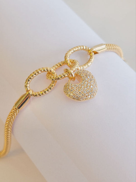 Heart Link Bracelet with Dangling Heart 5129