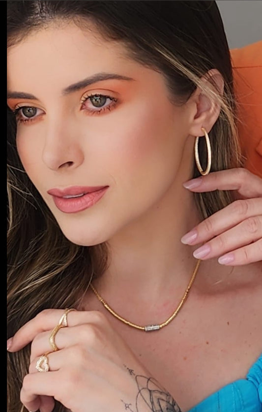 Mesh Necklace with Studded Cylinder