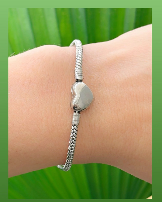 Stainless steel snake chain bracelet with heart 12018 ( Bracelet only (charms not included).
