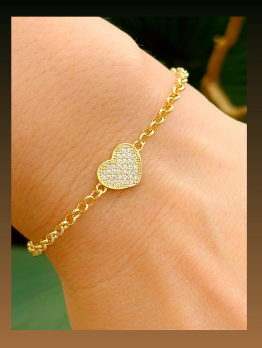 Portuguese Link Bracelet with Pavé Heart
