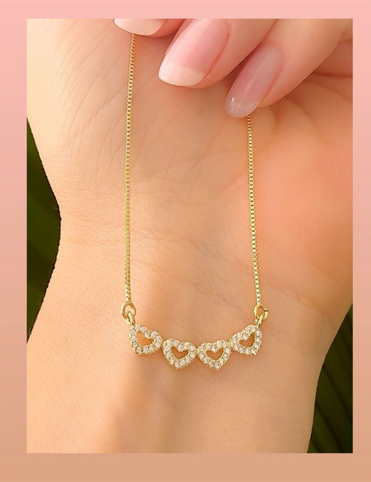 18-inch necklace with four pavé hearts 11769