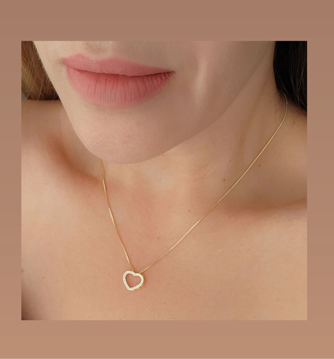 Small Heart Necklace with 1 Paved Strip 7956