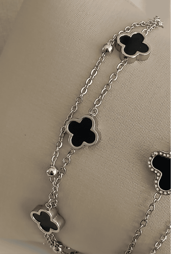 6.3-inch double stainless steel bracelet with clover 11334