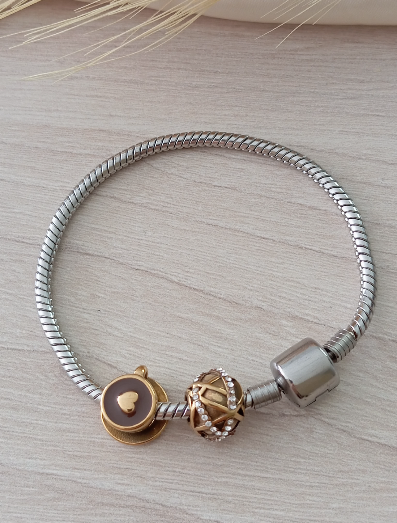 Stainless steel charm bracelet with snake chain  12017 ( Bracelet only (charms not included).