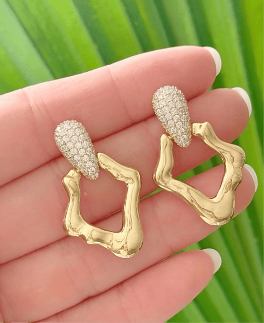Pavé Teardrop Earring with Smooth Organic Pendant
