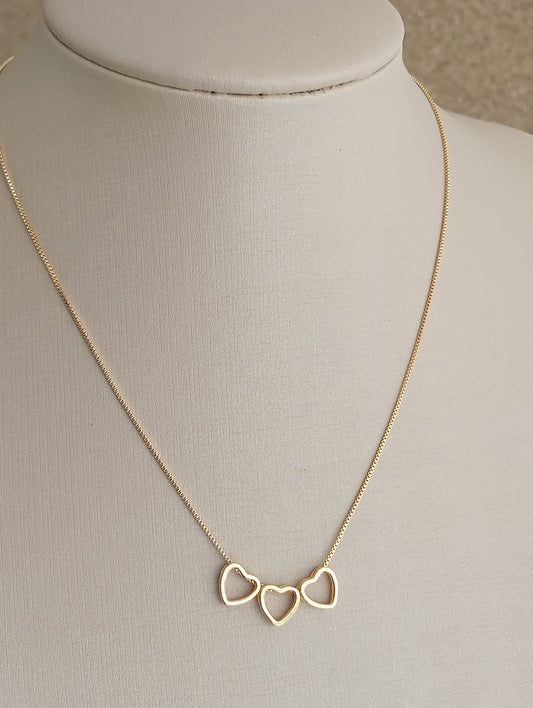 17 Inch Necklace with 3 Smooth Open Hearts