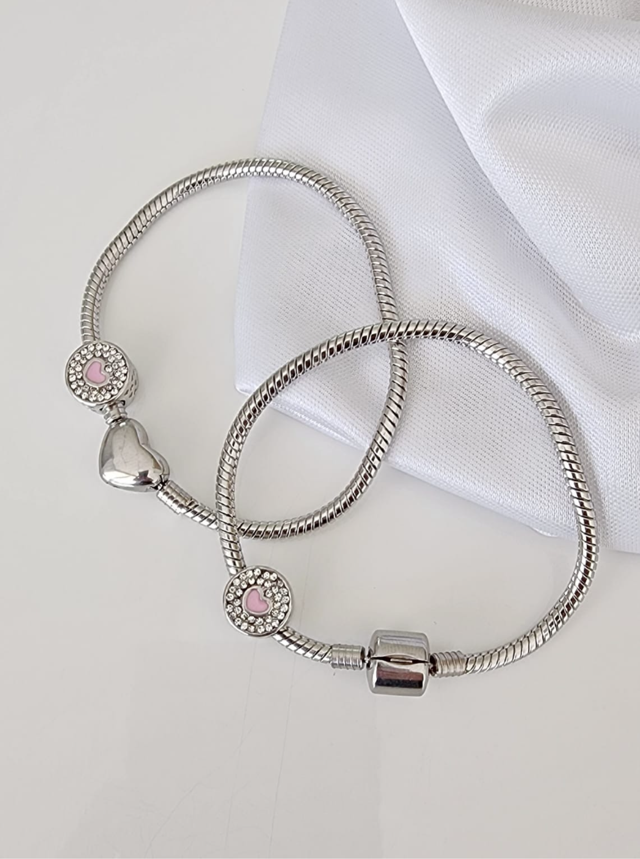 Stainless steel snake chain bracelet with heart 12018 ( Bracelet only (charms not included).