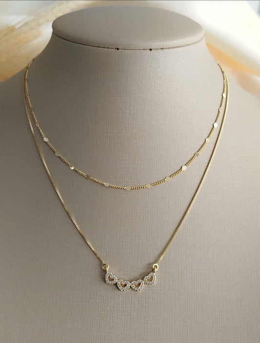 18-inch Necklace with Four Pavé Hearts