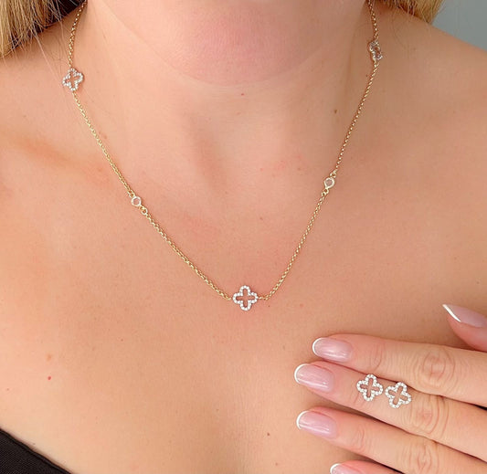Pavé Clover Necklace and Earring Set