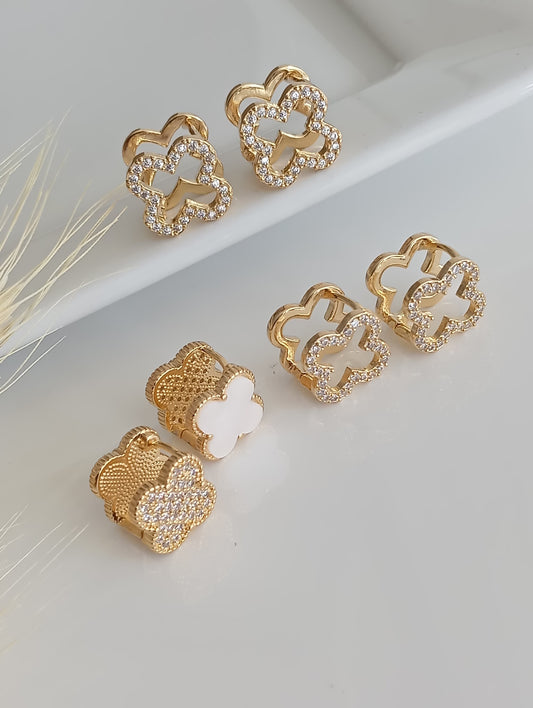 Double Clover Hoop, One Pavé, One White