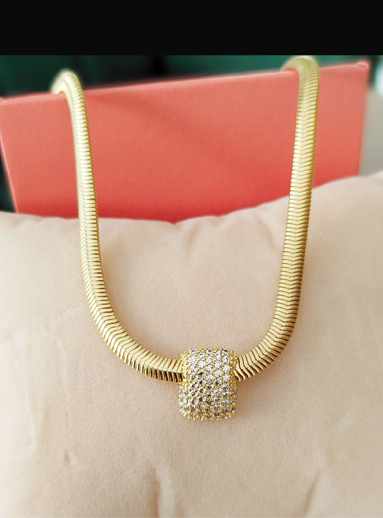 17.7-inch German cord necklace with a pavé square pendant 11481