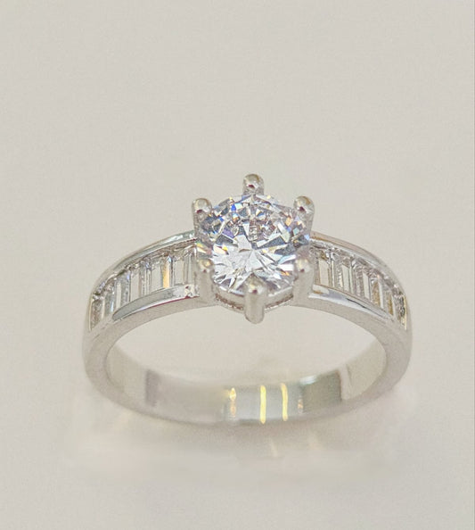 Rhodium Baguette Ring 0466