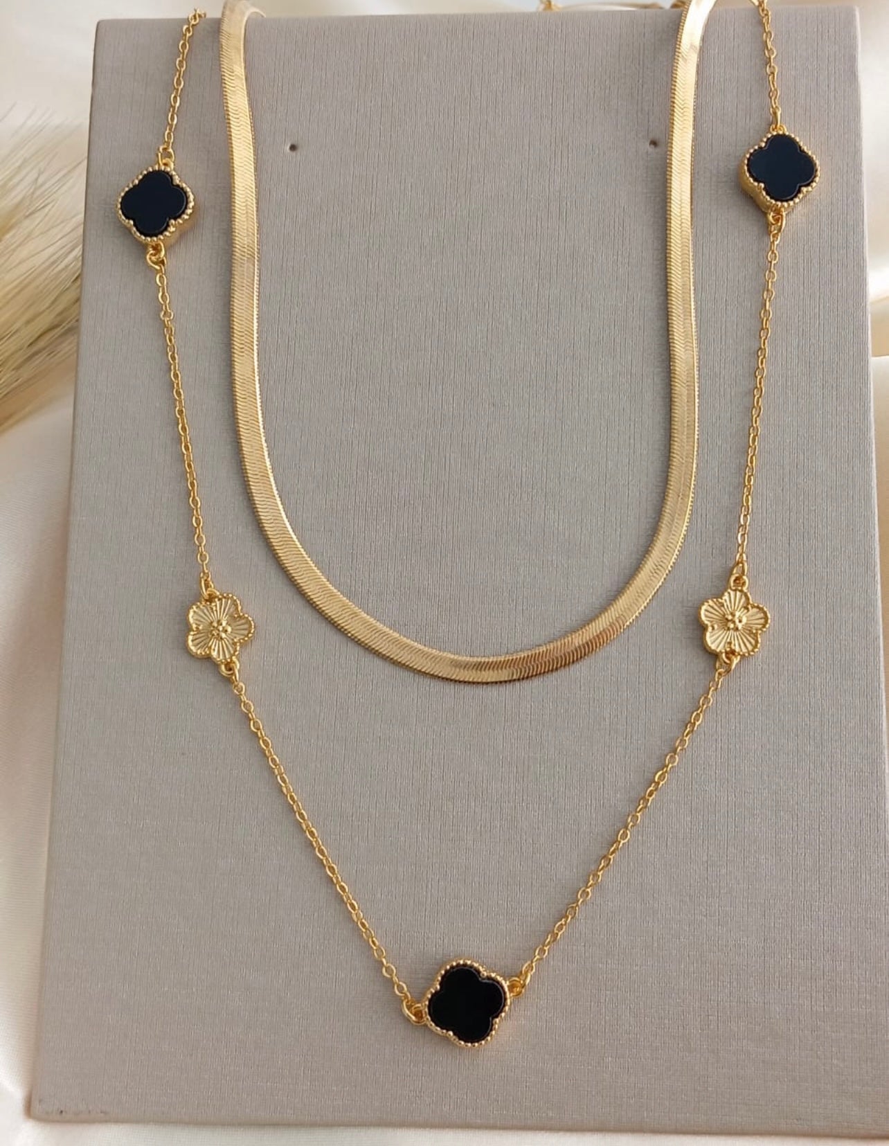 Black and gold flower necklace 45+5CM 7553