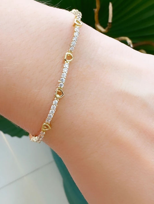 Thin Bracelet Paved with Hollow Heart 9199