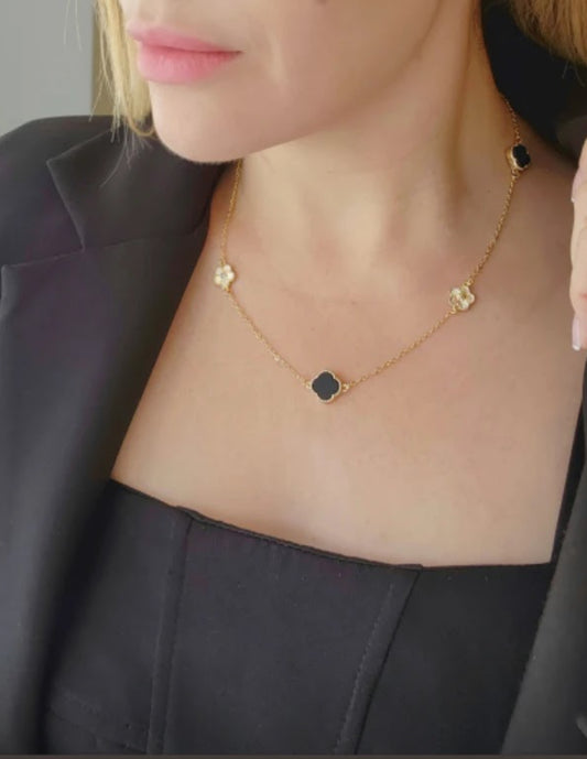 Black and gold flower necklace 45+5CM 7553