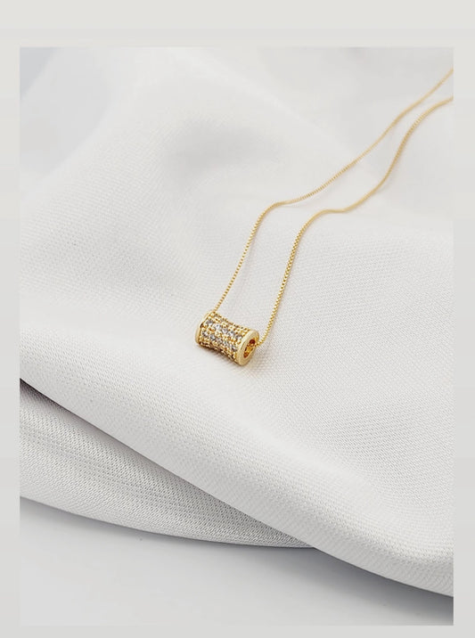 15.7-inch necklace with a 2-inch extender, featuring a pavé cylinder pendant 11419