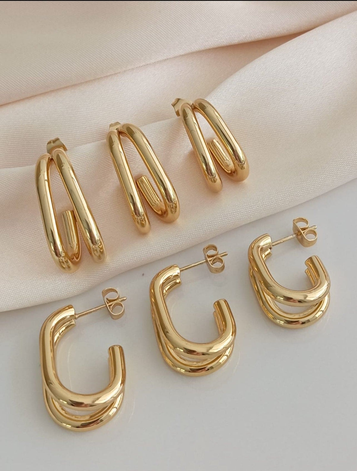 Double Wire Gold Hoop Earrings