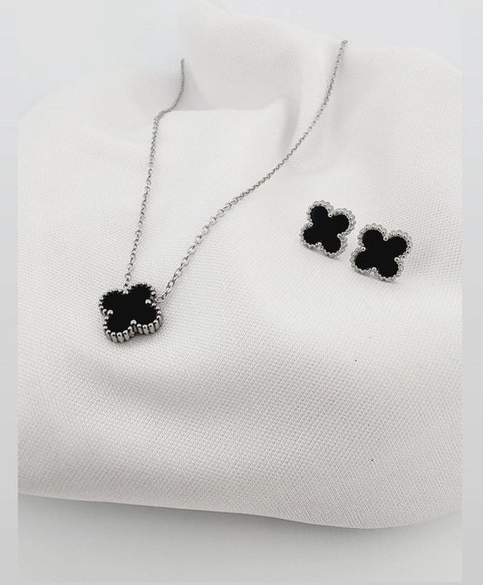 Lucky charm in steel – 16-inch set with clover pendant 11340