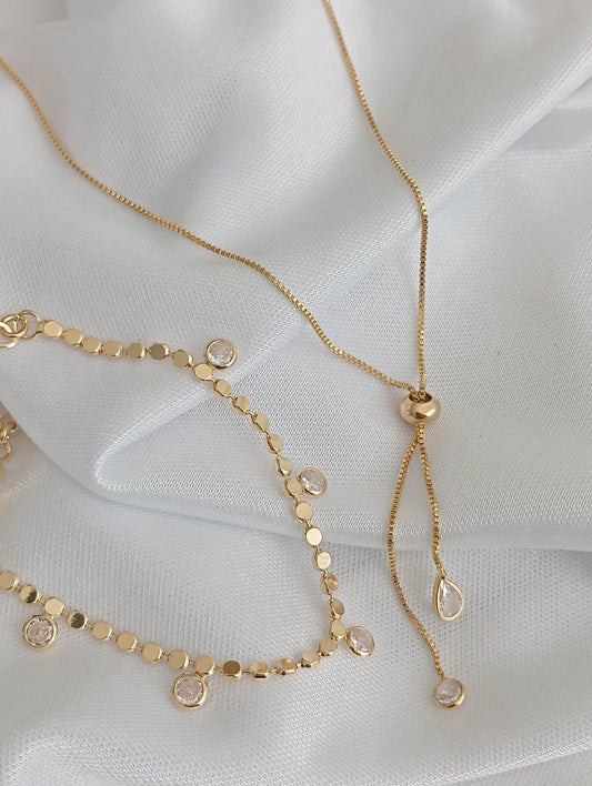 Y-drop Necklace with a Teardrop Pendant and Solitaire Accent