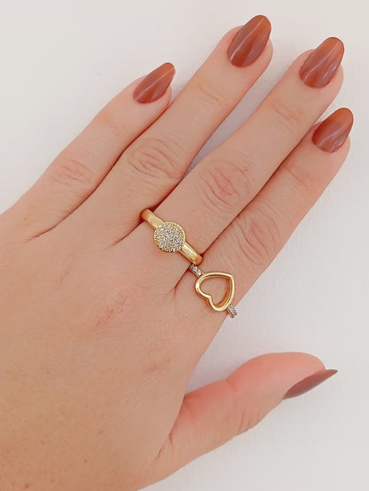Smooth Heart Ring with Pavé Band