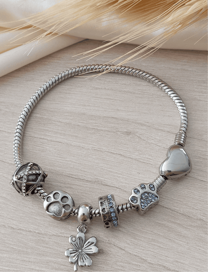 Stainless steel snake chain bracelet with heart 12018 ( Bracelet only (charms not included).