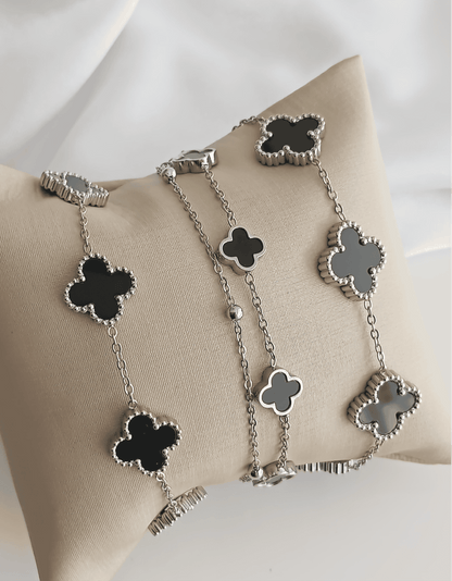 6.3-inch double stainless steel bracelet with clover 11334