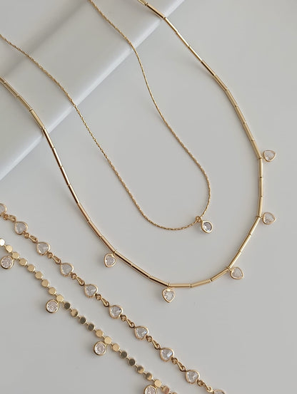 Tube Necklace with 5 Hearts