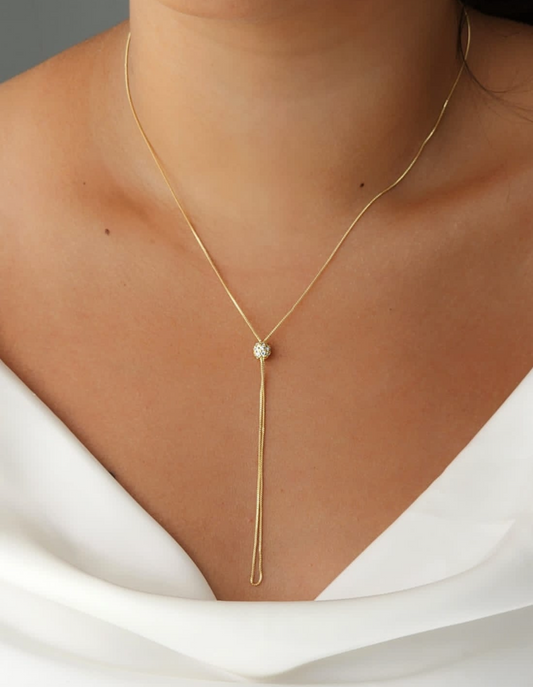 Tie Necklace with Pavé-set Sphere