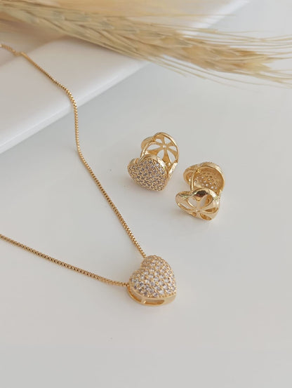 Double Hoop Earrings: One with a Heart Pavé with Sparkling Accents and the Other Smooth