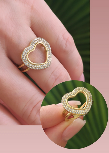 Double Band Ring with a Large Heart