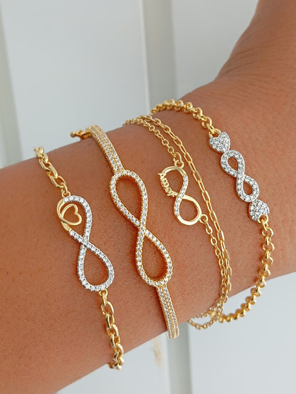 Infinity Bracelet with Studded Smooth Heart