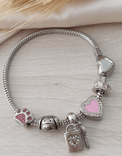 Stainless steel snake chain bracelet with heart 12018 ( Bracelet only (charms not included).