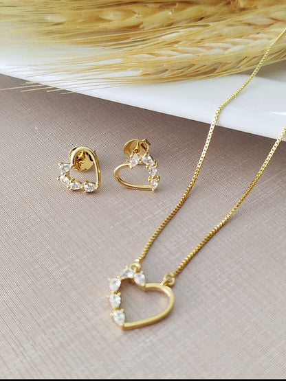 Set with Heart Pendant and Single Chain with Side Teardrop Sparkling Accents