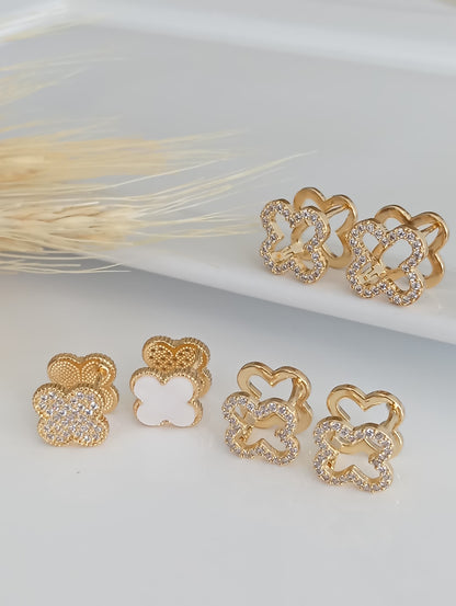 Double Clover Hoop, One Pavé, One White