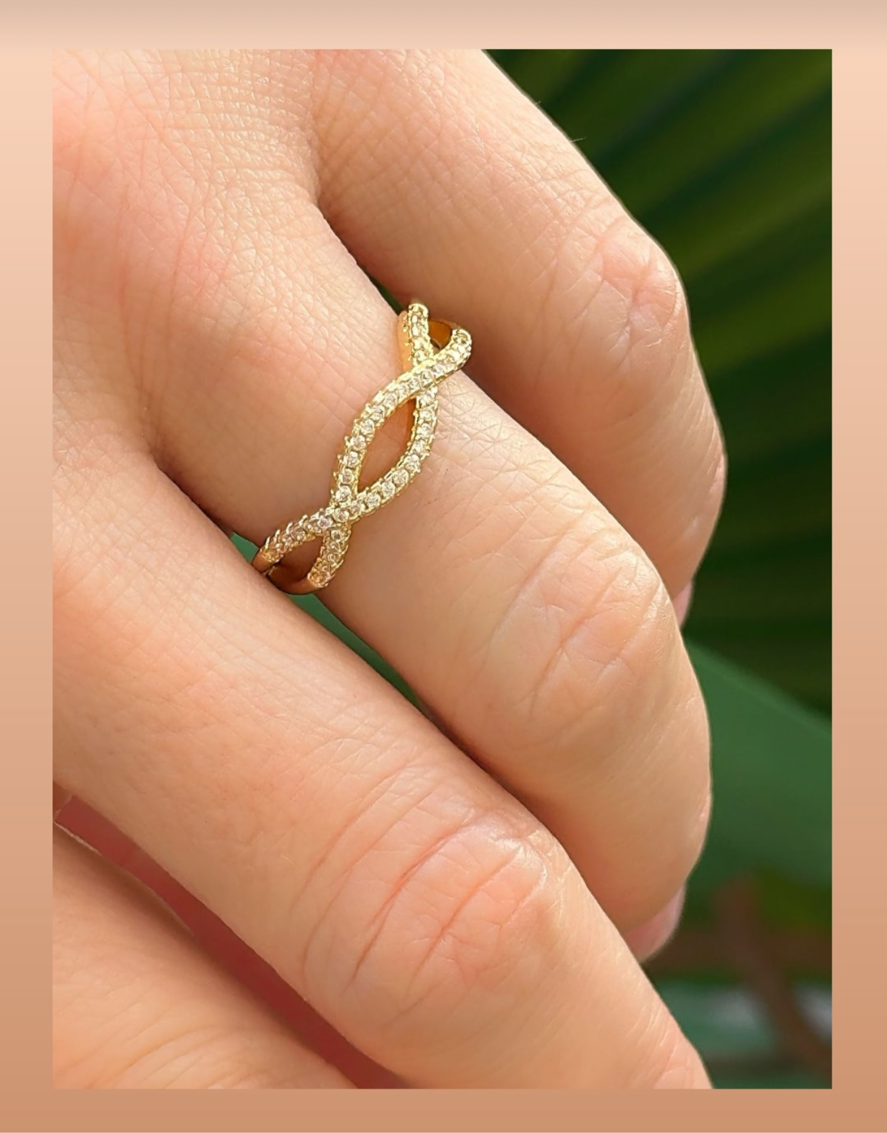 Ring with two paved infinity strands 10491