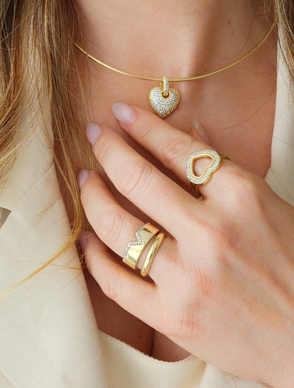 Double Band Ring with a Large Heart