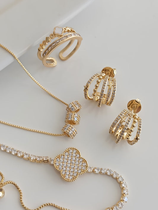 17-inch Necklace with 3 Pavé Cylinders