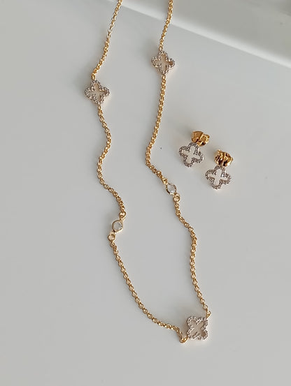 Pavé Clover Necklace and Earring Set