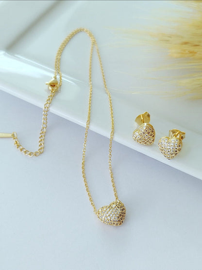 16-inch Necklace with Hollow Pavé Rounded Heart Pendant